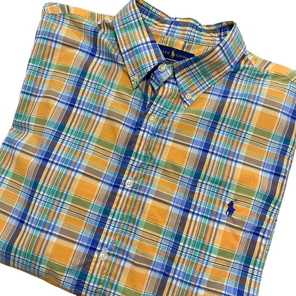 Ralph‎ Lauren Button Front Pocket Plaid Shirt 100% Cotton Orange Mens Size XXL - Picture 1 of 10